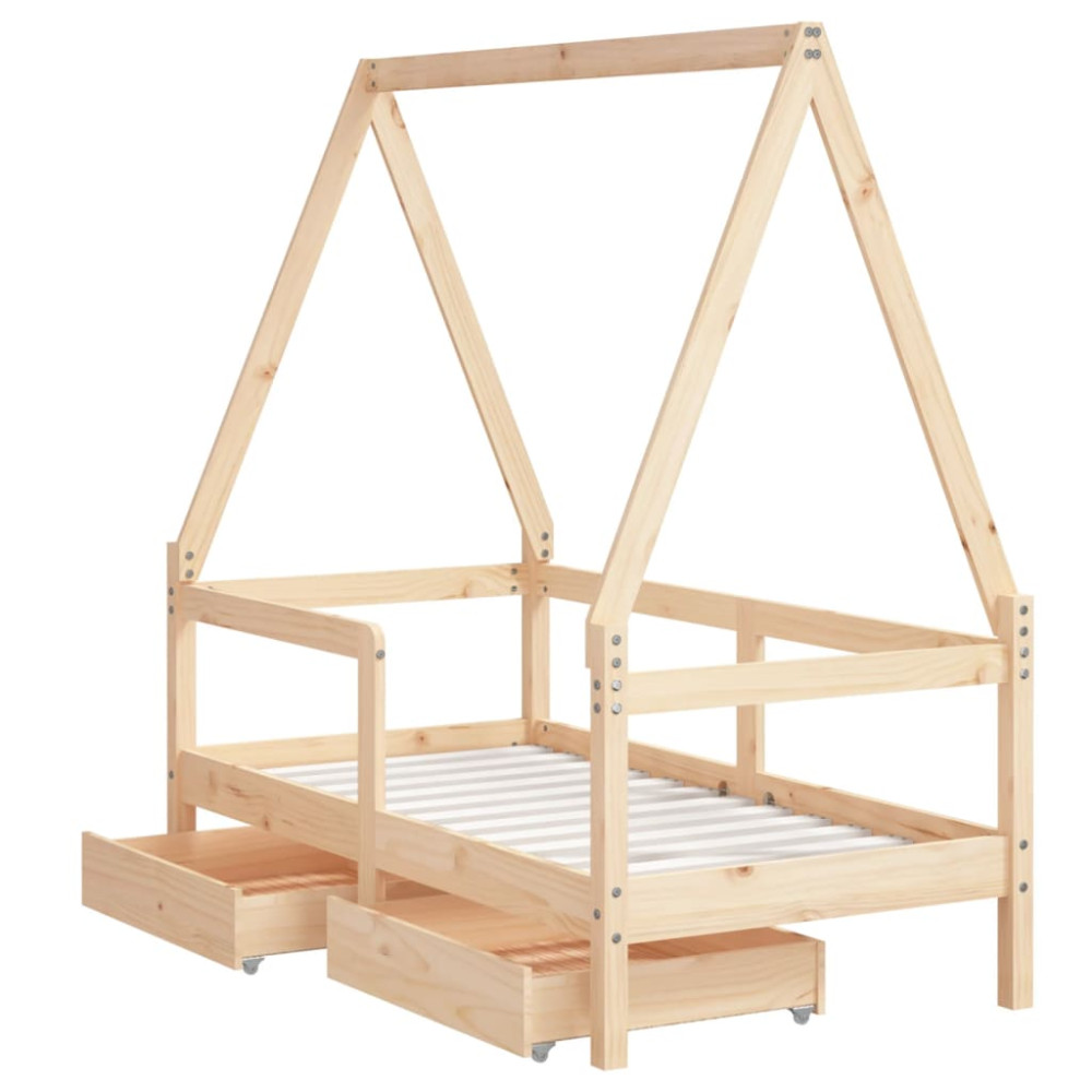 Produktbild för Sängram för barnsäng m. lådor 70x140 cm massiv furu