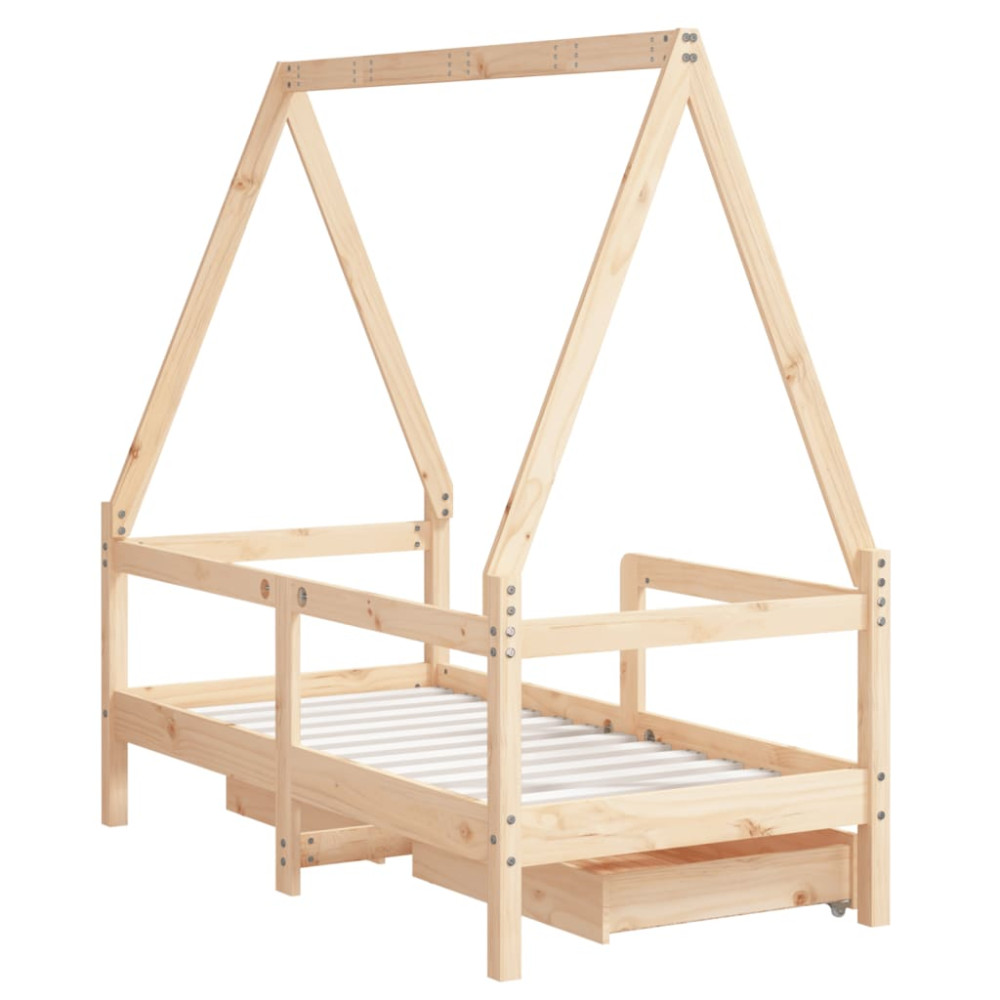 Produktbild för Sängram för barnsäng m. lådor 70x140 cm massiv furu