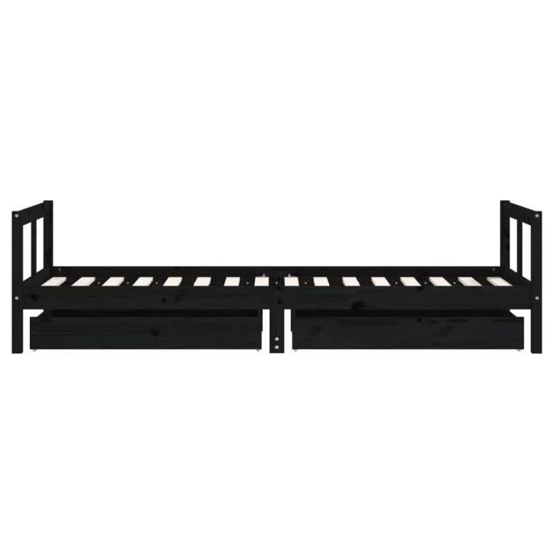 Produktbild för Sängram för barnsäng m. lådor svart 80x200 cm massiv furu