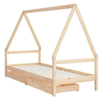 Produktbild för Sängram med lådor för barn 90x190 cm massiv furu