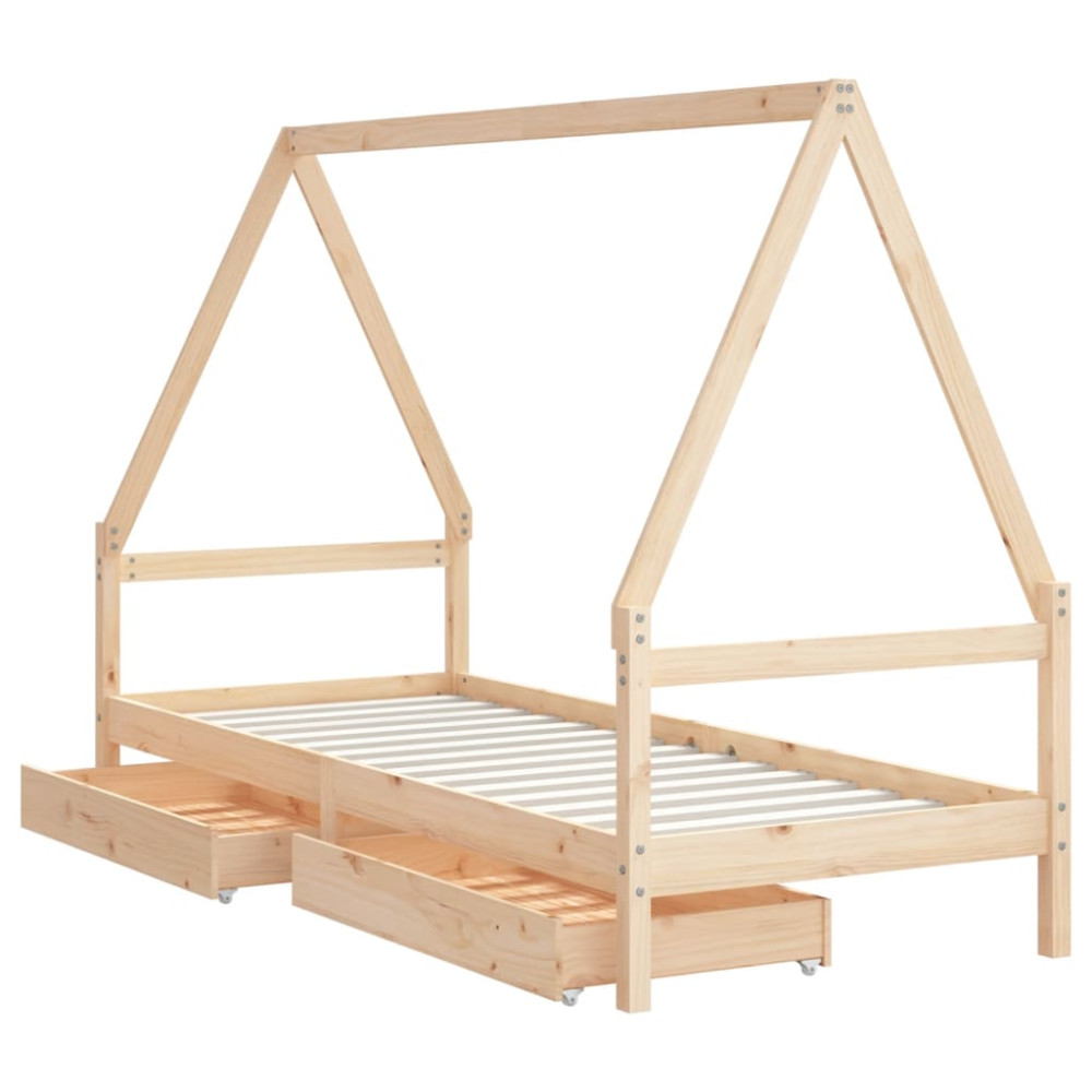 Produktbild för Sängram med lådor för barn 90x190 cm massiv furu
