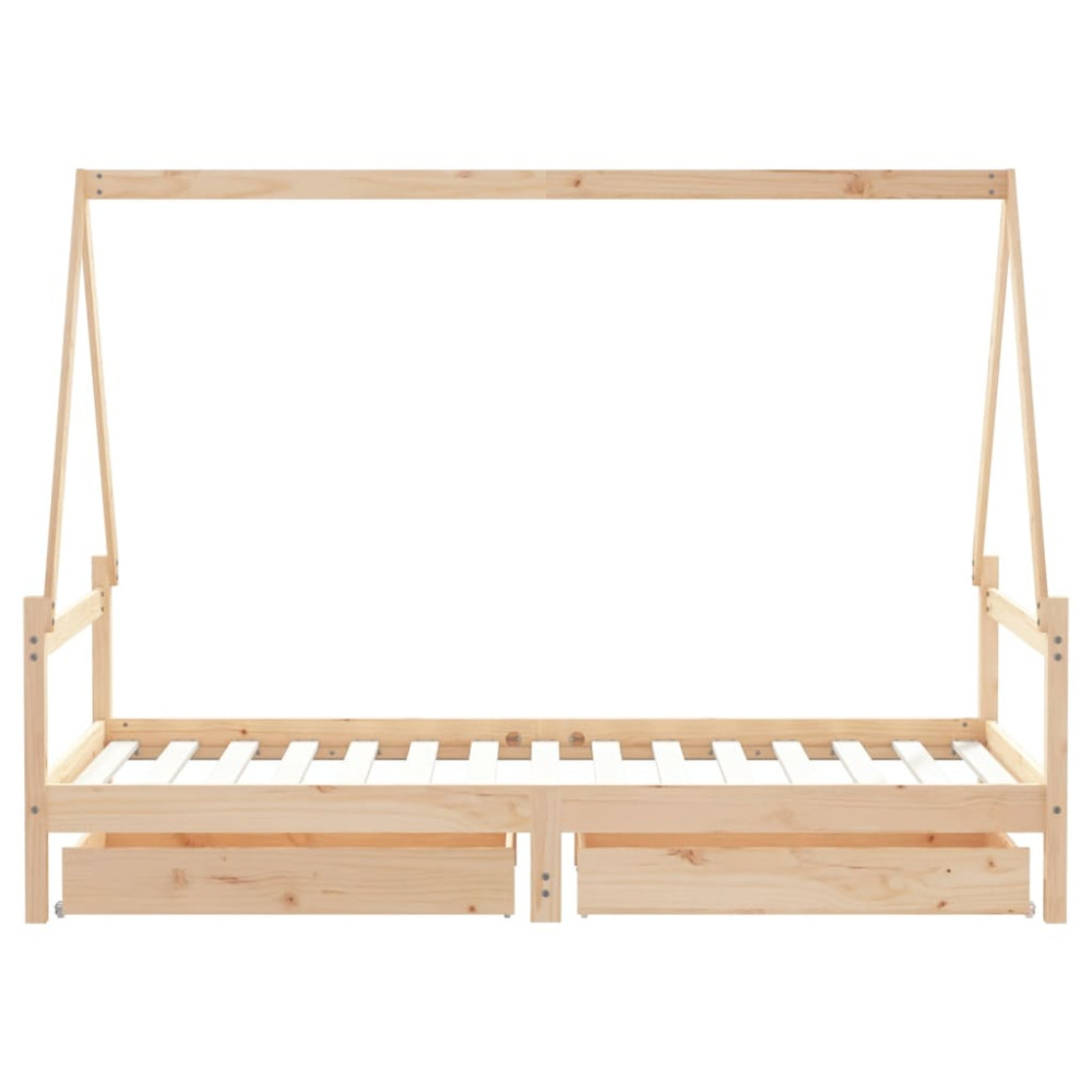 Produktbild för Sängram med lådor för barn 90x190 cm massiv furu