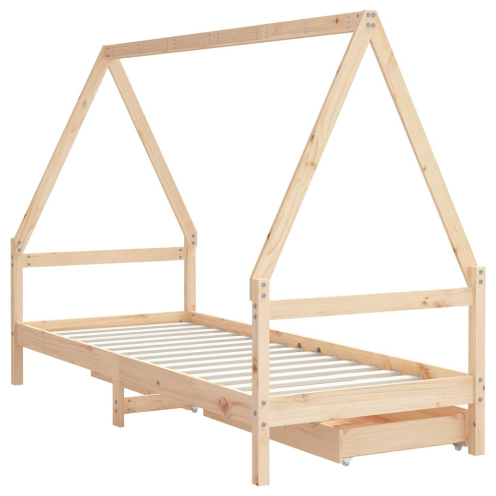 Produktbild för Sängram med lådor för barn 90x190 cm massiv furu
