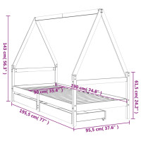 Produktbild för Sängram med lådor för barn 90x190 cm massiv furu