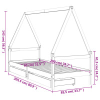 Produktbild för Sängram för barnsäng m. lådor svart 80x200 cm massiv furu