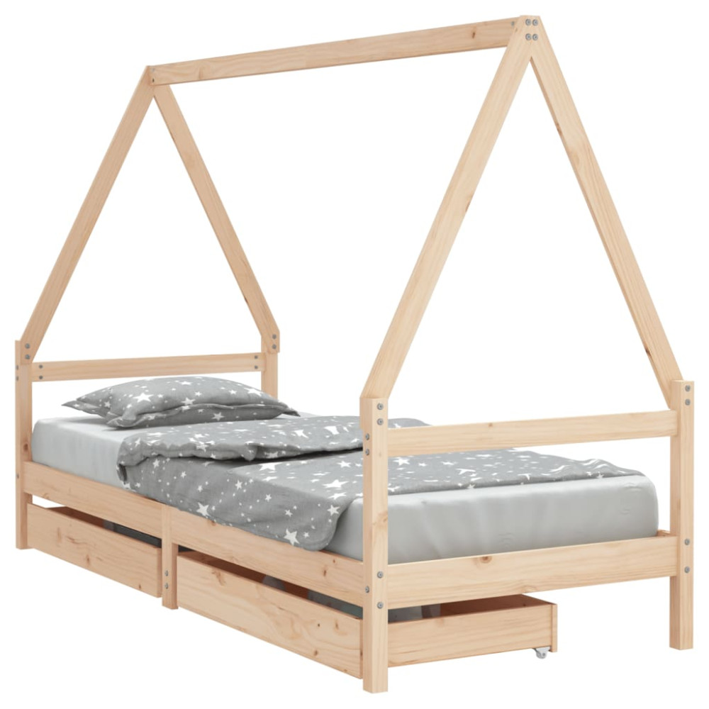 Produktbild för Sängram för barnsäng m. lådor 90x200 cm massiv furu