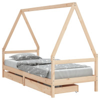 Produktbild för Sängram för barnsäng m. lådor 90x200 cm massiv furu