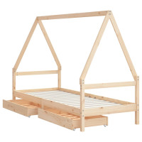 Produktbild för Sängram för barnsäng m. lådor 90x200 cm massiv furu