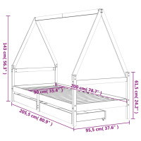 Produktbild för Sängram för barnsäng m. lådor 90x200 cm massiv furu