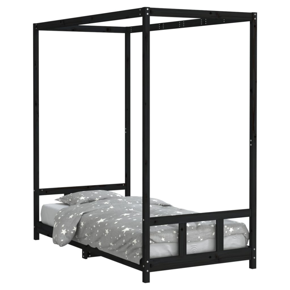 Produktbild för Sängram för barn svart 90x190 cm massiv furu