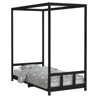 Produktbild för Sängram för barn svart 90x190 cm massiv furu