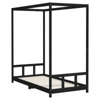 Produktbild för Sängram för barn svart 90x190 cm massiv furu
