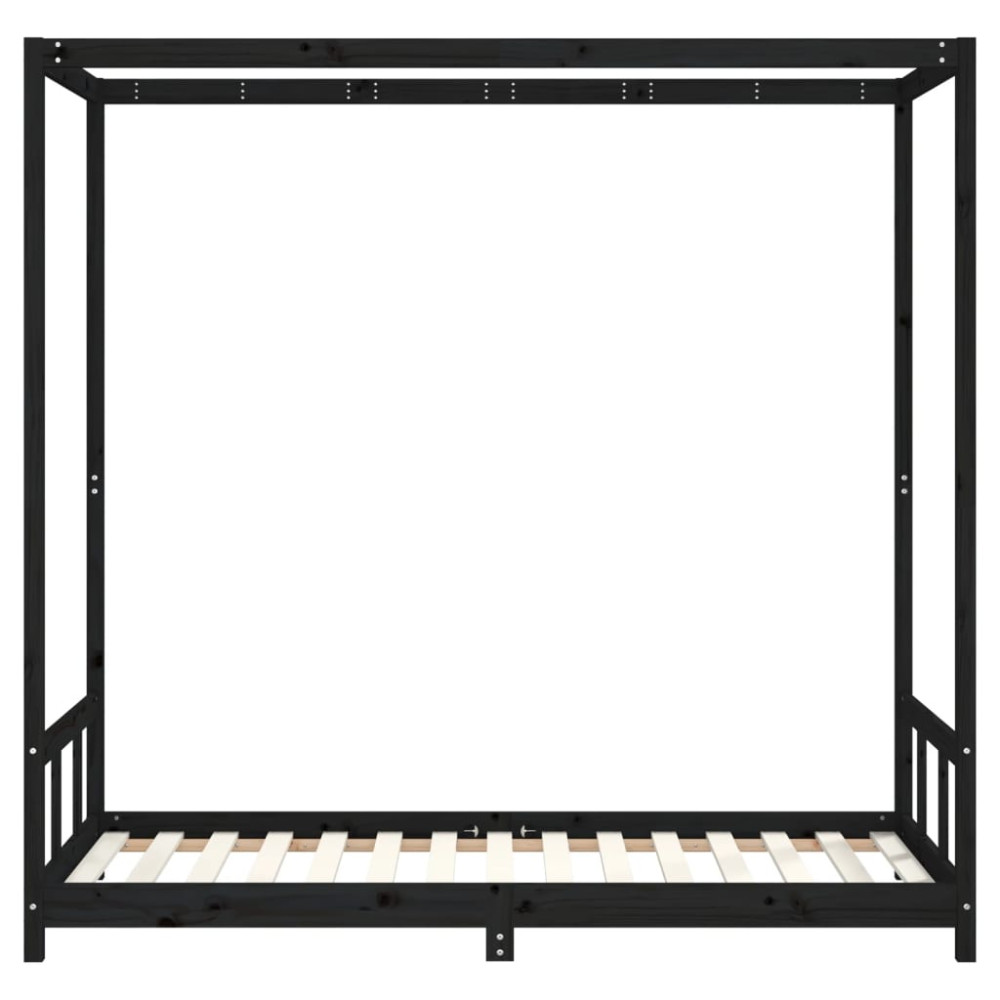 Produktbild för Sängram för barn svart 90x190 cm massiv furu