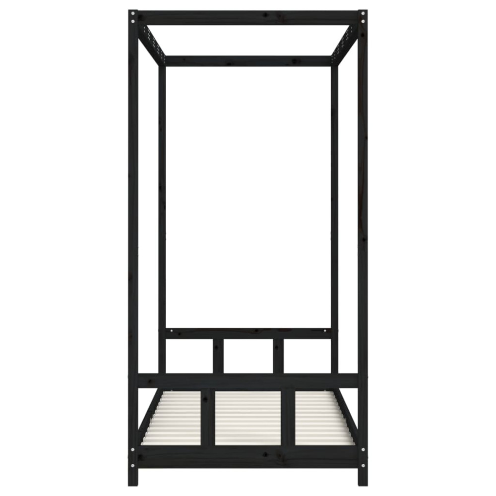 Produktbild för Sängram för barn svart 90x190 cm massiv furu