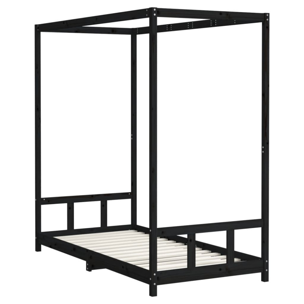 Produktbild för Sängram för barn svart 90x190 cm massiv furu