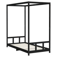 Produktbild för Sängram för barn svart 90x190 cm massiv furu