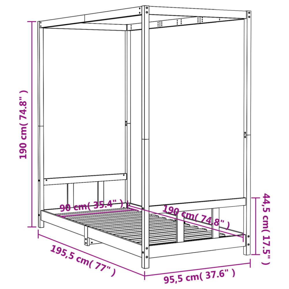 Produktbild för Sängram för barn svart 90x190 cm massiv furu