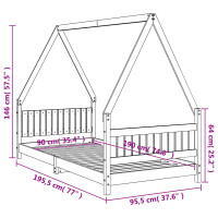 Produktbild för Sängram för barn vit 90x190 cm massiv furu