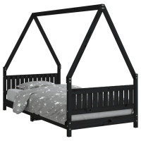Produktbild för Sängram för barn svart 90x190 cm massiv furu