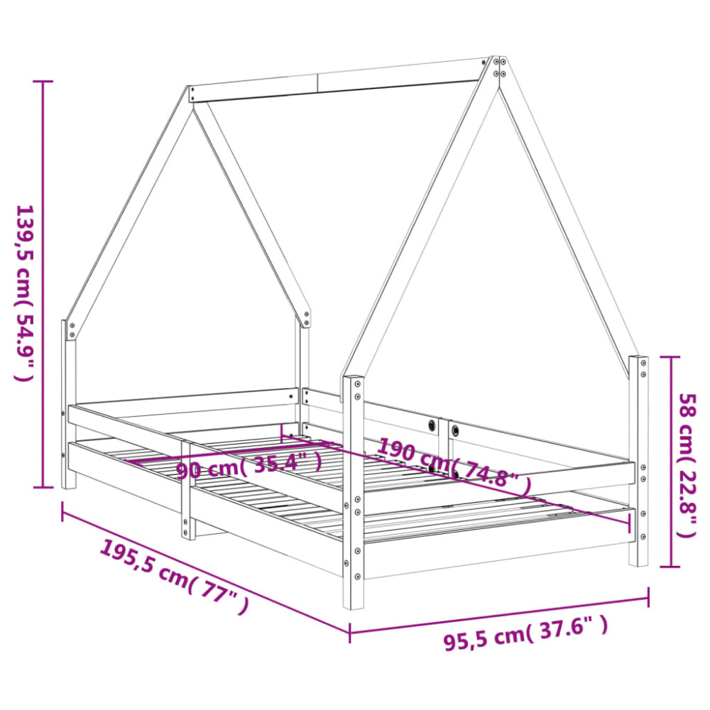 Produktbild för Sängram för barn 90x190 cm massiv furu