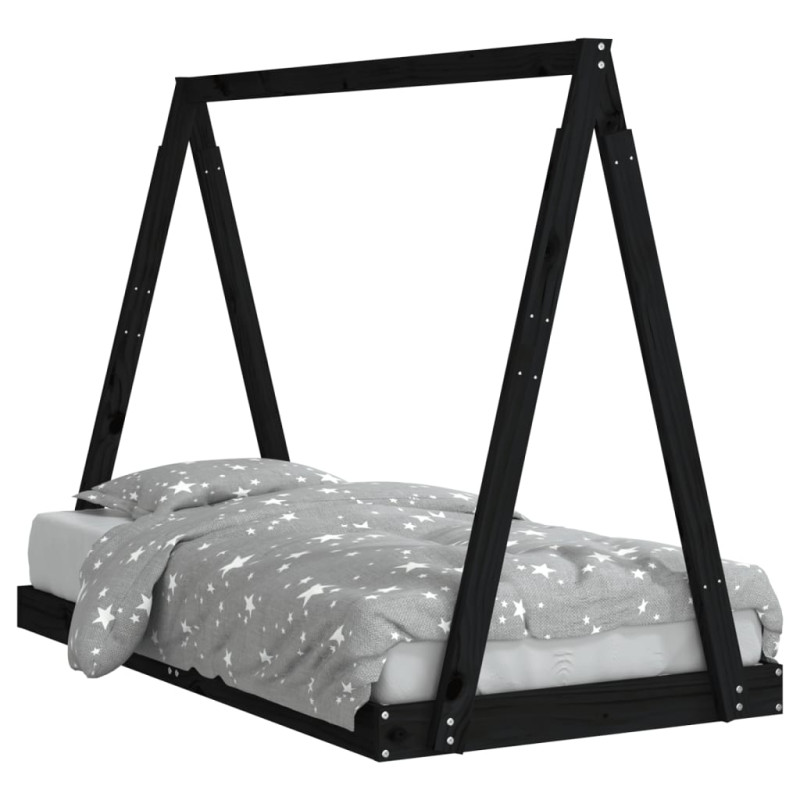 Produktbild för Sängram för barnsäng svart 80x160 cm massiv furu
