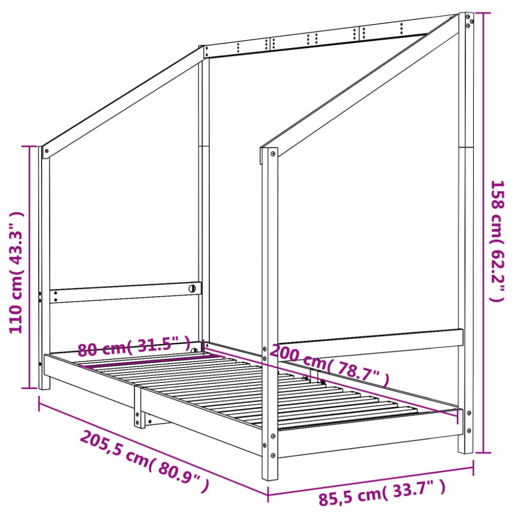 Produktbild för Sängram för barnsäng vit 80x200 cm massiv furu