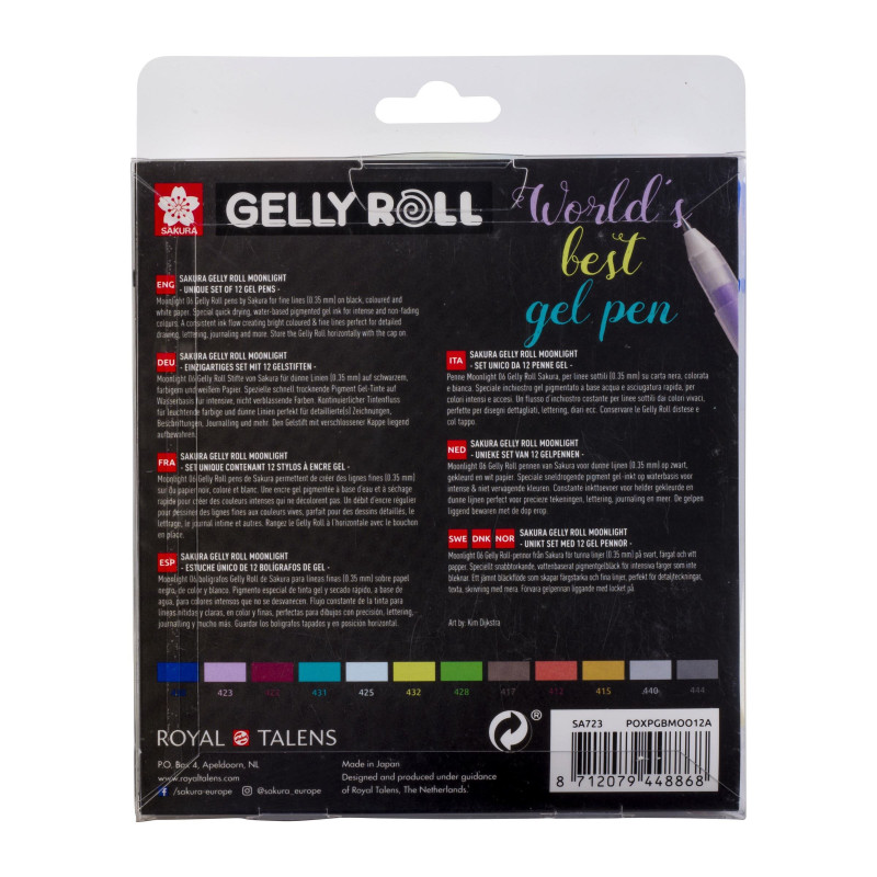 Produktbild för Sakura Gelly Roll Gelpenna med kork Blå, Bordeaux, Brun, Grön, Grå, Gul 12 styck