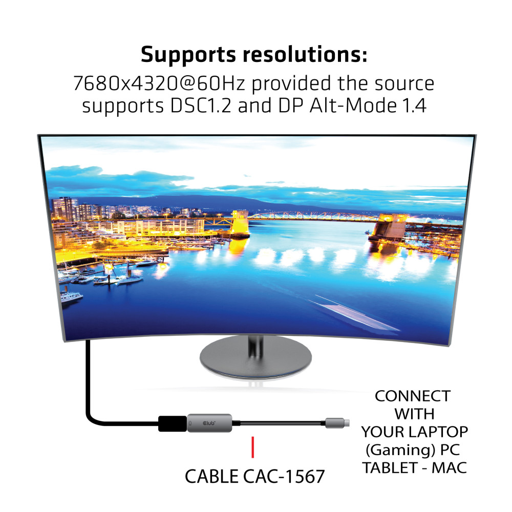 Produktbild för CLUB3D CAC-1567 USB-grafikadapter 7680 x 4320 pixlar Svart, Silver