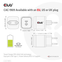 Produktbild för CLUB3D CAC-1909EU mobilladdare Mobiltelefon, Bärbar dator, Smartphone Svart AC inomhus