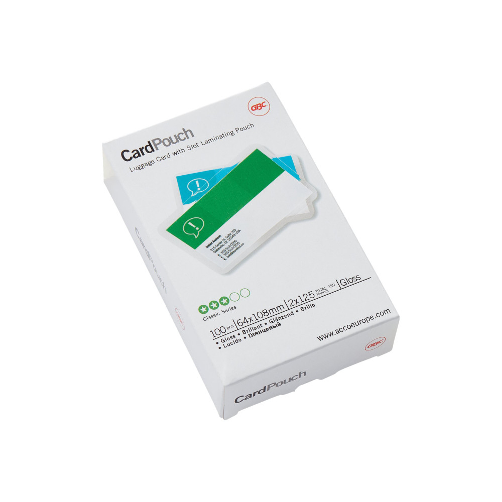 Produktbild för GBC Card Laminating Pouch - 100-pack - glättat - 64 x 108 mm - lamineringsfickor
