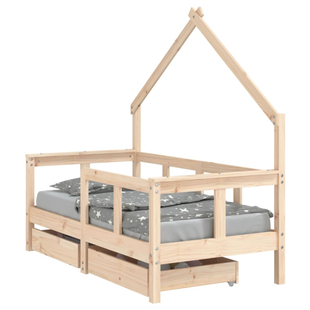 Produktbild för Sängram för barnsäng m. lådor 70x140 cm massiv furu