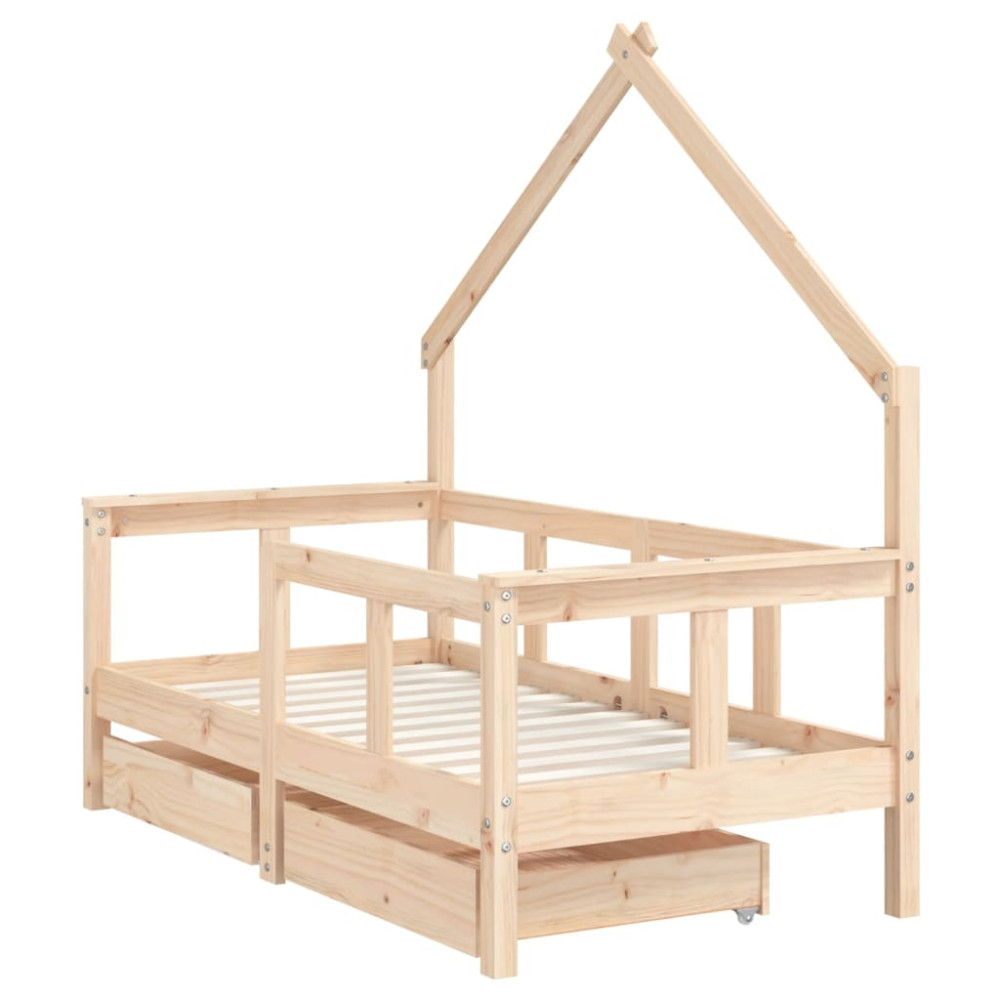 Produktbild för Sängram för barnsäng m. lådor 70x140 cm massiv furu