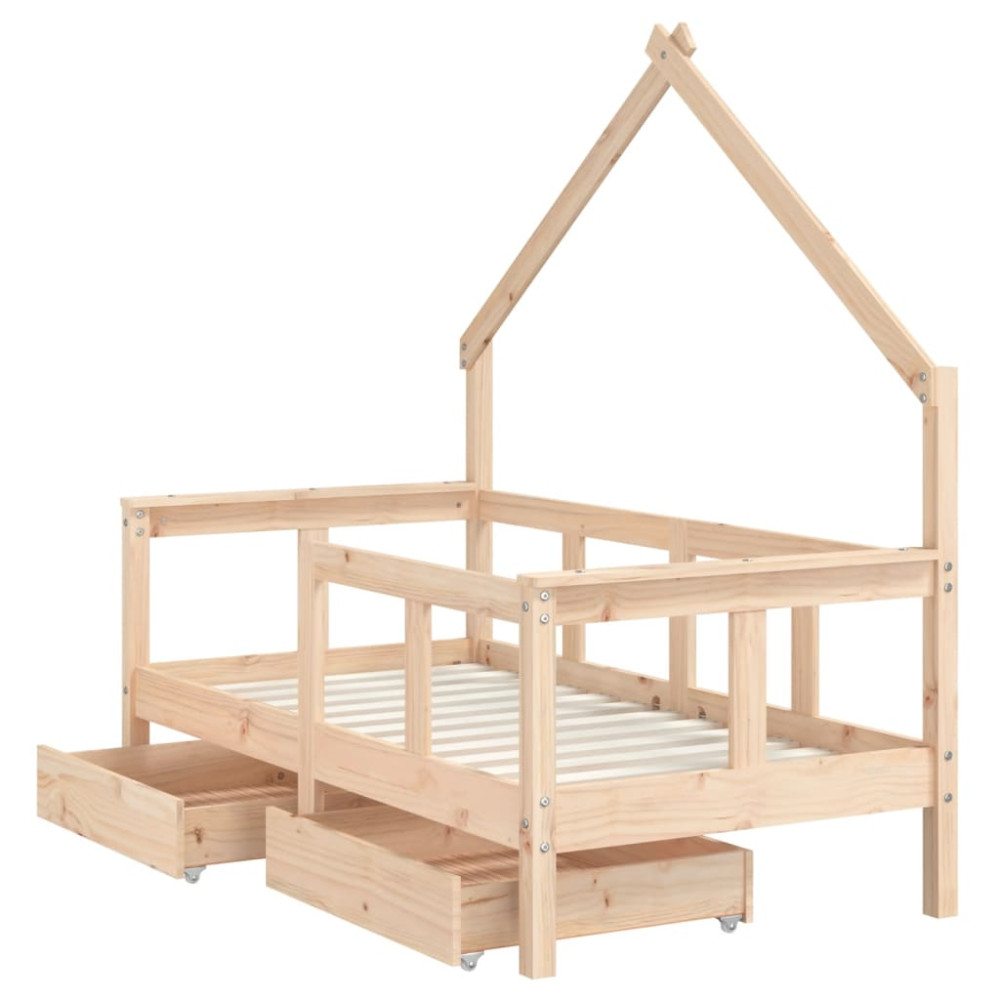 Produktbild för Sängram för barnsäng m. lådor 70x140 cm massiv furu