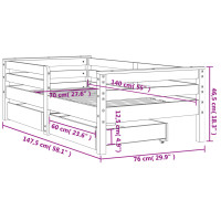 Produktbild för Sängram för barnsäng m. lådor vit 70x140 cm massiv furu