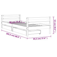 Produktbild för Sängram för barnsäng m. lådor vit 90x200 cm massiv furu