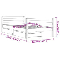 Produktbild för Sängram med lådor för barnsäng vit 80x160 cm massiv furu