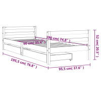 Produktbild för Sängram med lådor för barn 90x190 cm massiv furu