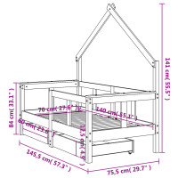 Produktbild för Sängram för barnsäng m. lådor vit 70x140 cm massiv furu