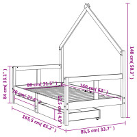 Produktbild för Sängram med lådor för barnsäng svart 80x160 cm massiv furu