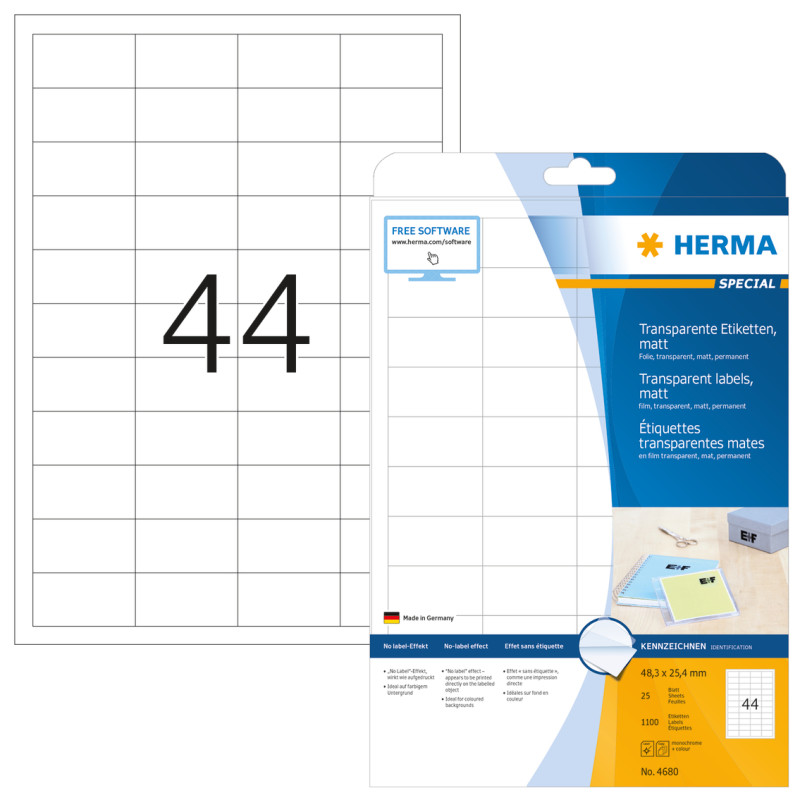 Produktbild för HERMA 4680 utskriftsbara etiketter Transparent Självhäftande skrivaretikett