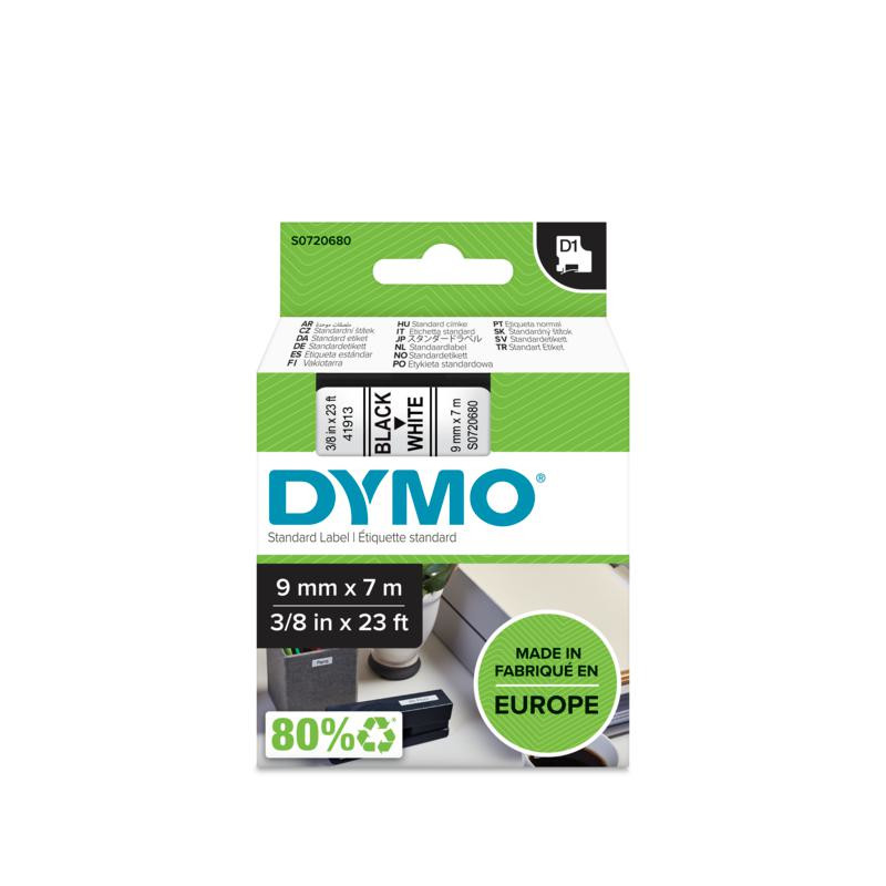 Produktbild för DYMO D1 - Standardpolyesteretiketter - Svart på vitt - 9mm x 7m