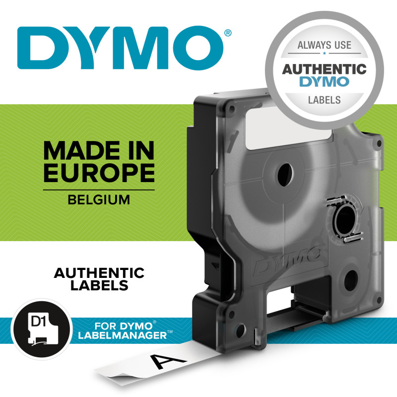 Produktbild för DYMO D1 - Standardpolyesteretiketter - Svart på vitt - 12mm x 7m