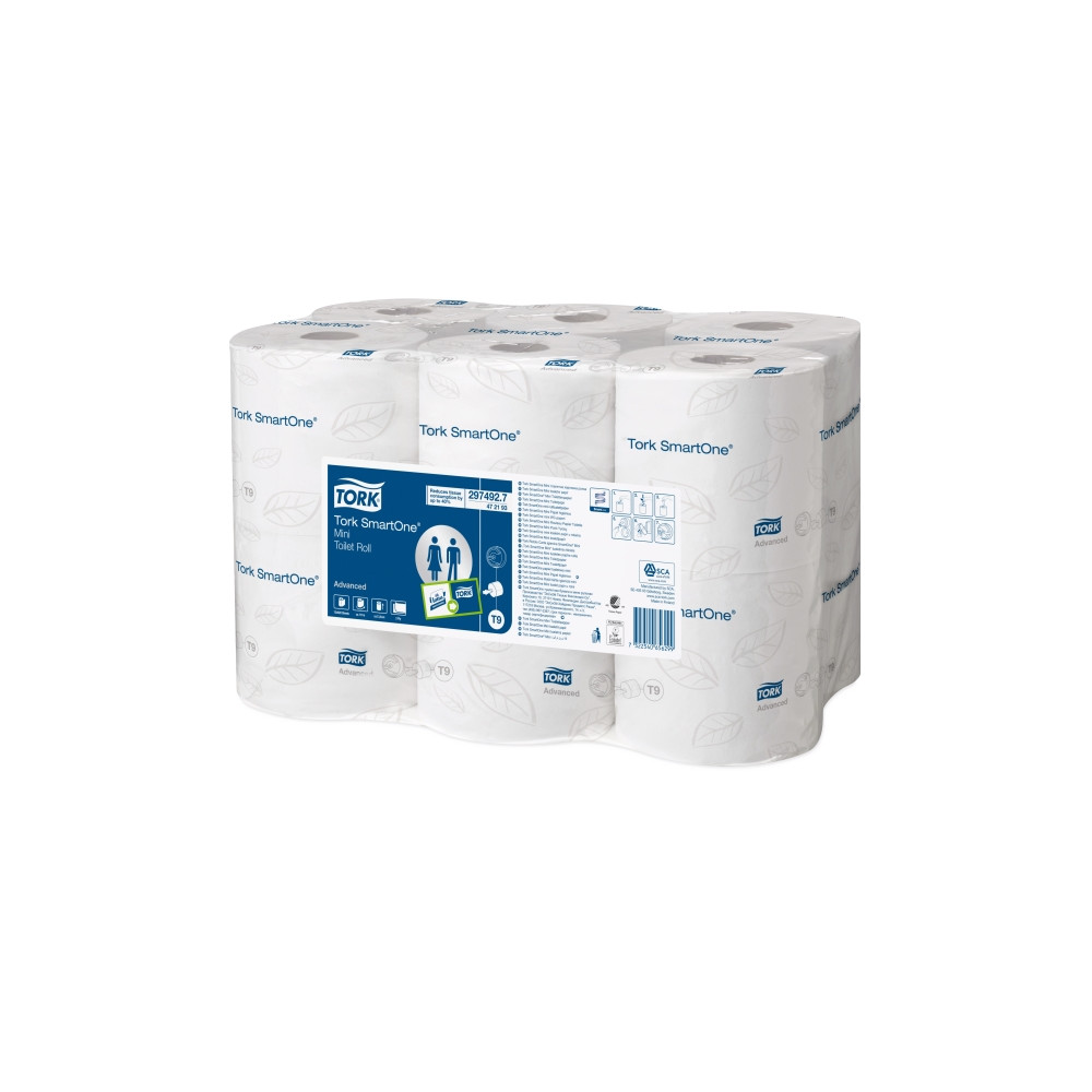 Produktbild för Tork Advanced SmartOne mini T9 - toalettpapper - 620 ark - rulle - 111.6 m - vit (paket om 12)