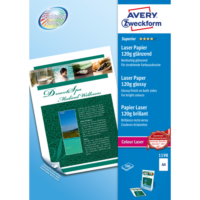 Produktbild för Avery Premium Colour Laser Photo Paper 120 g/m² datapapper A4 (210x297 mm) Glansigt Vit
