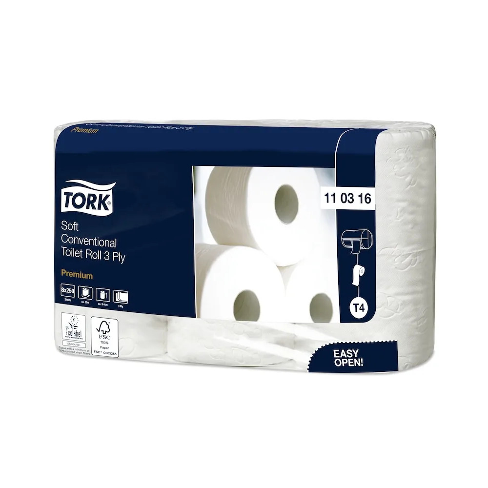 Produktbild för Tork Premium T4 - toalettpapper - 250 ark - rulle - vit (paket om 8)