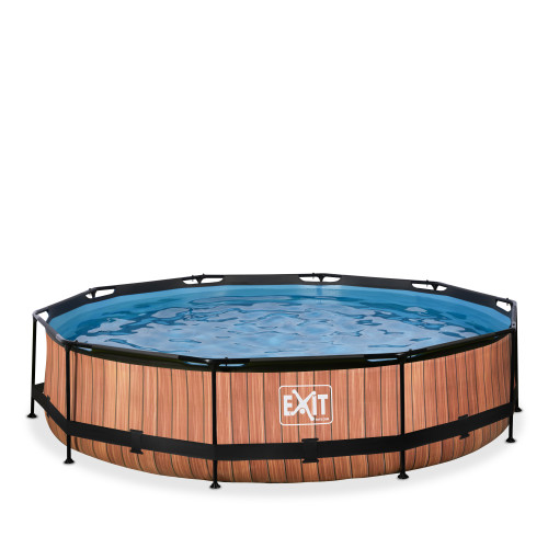 EXIT EXIT Wood pool ø360x76cm with filter pump - brown Pool med ram Rund 6125 l Brun
