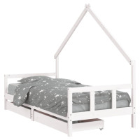 Produktbild för Sängram med lådor för barn vit 90x190 cm massiv furu