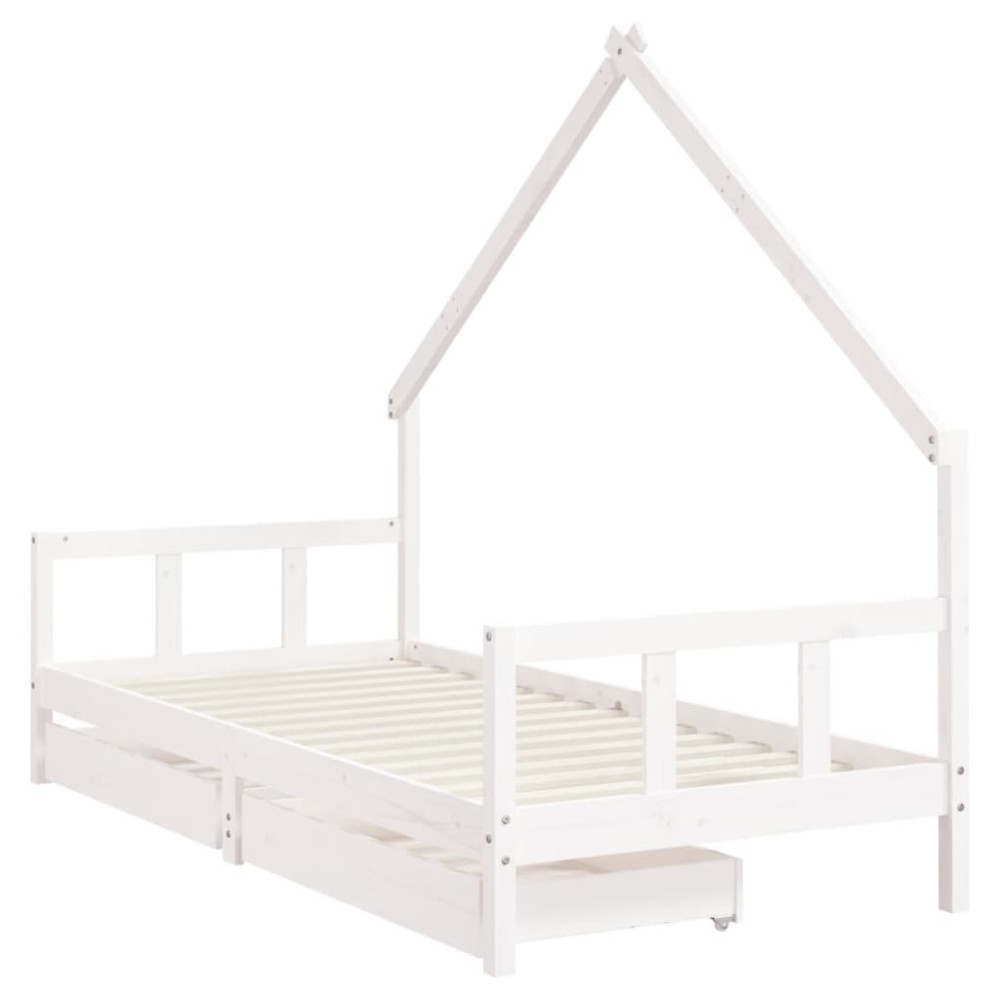 Produktbild för Sängram med lådor för barn vit 90x190 cm massiv furu