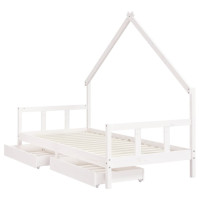 Produktbild för Sängram med lådor för barn vit 90x190 cm massiv furu