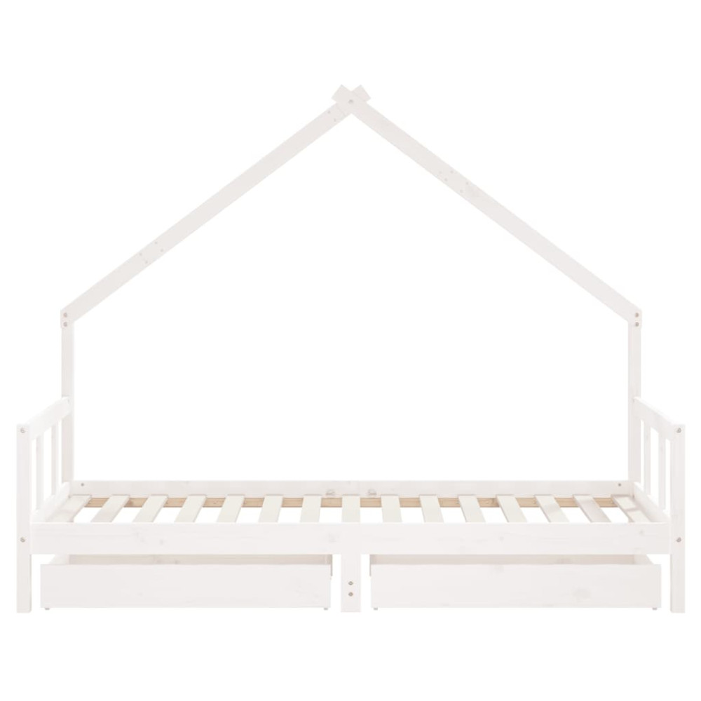 Produktbild för Sängram med lådor för barn vit 90x190 cm massiv furu